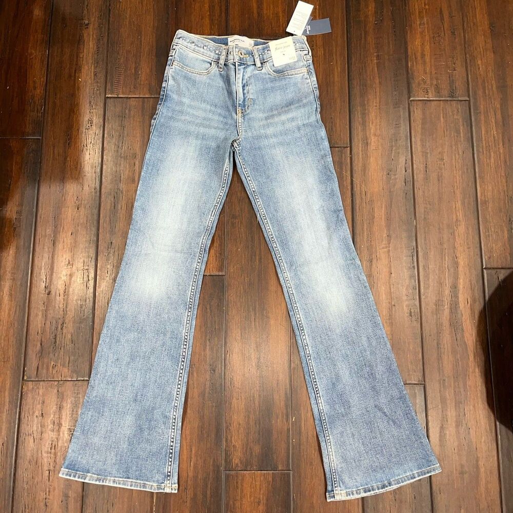 NWT Abercrombie Kids High Rise Flare Jeans Medium Wash Sz 11/12 Short
